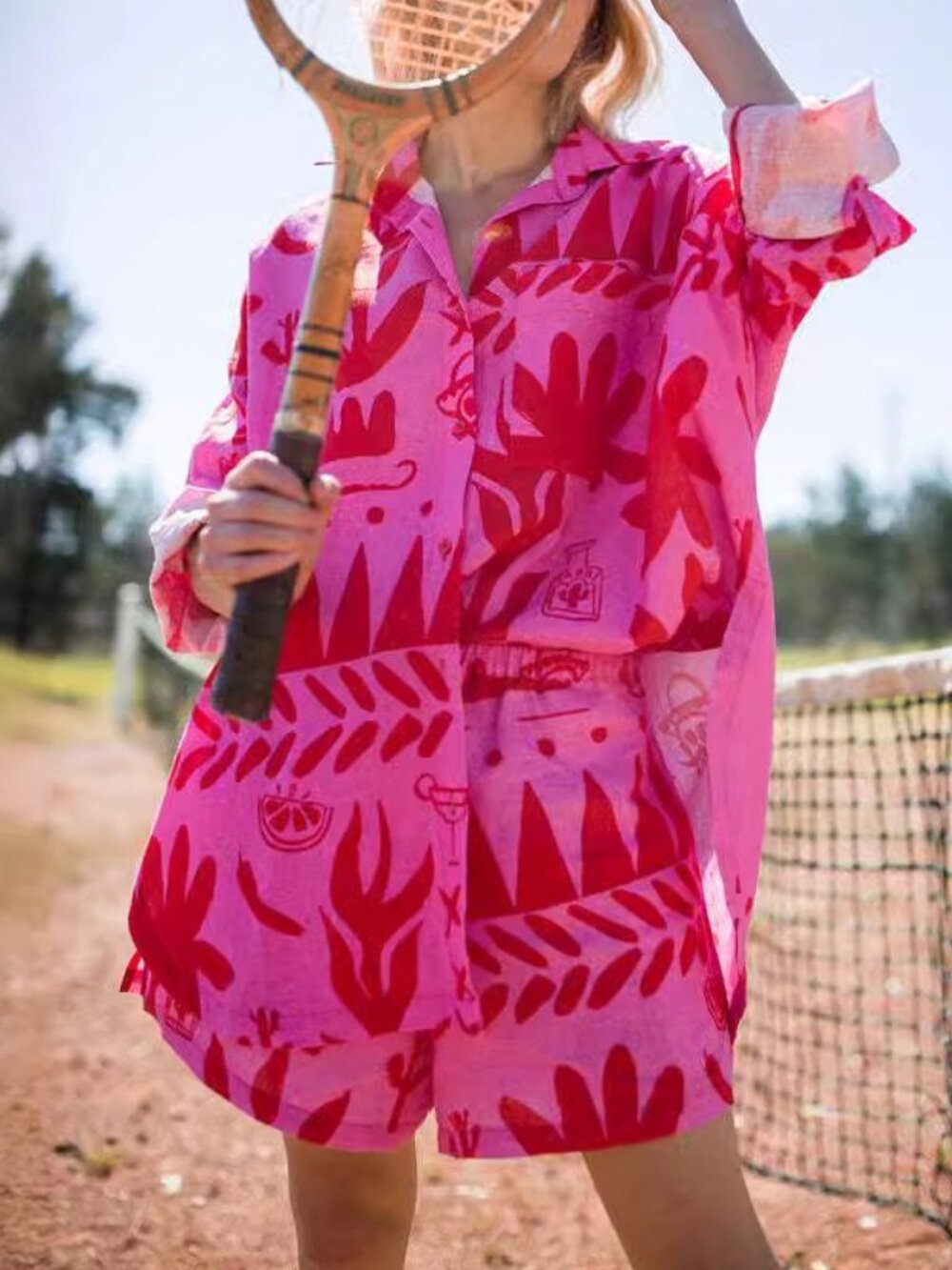 Zimmermann Pink & Red Floral Button-Up Swim Cover Shirt and Shorts Set